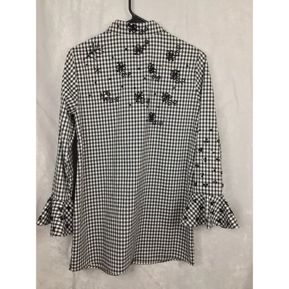 Insight Women's Small Button Down Long Sleeve Checkered Bell Sleeves Embellished - Picture 11 of 11